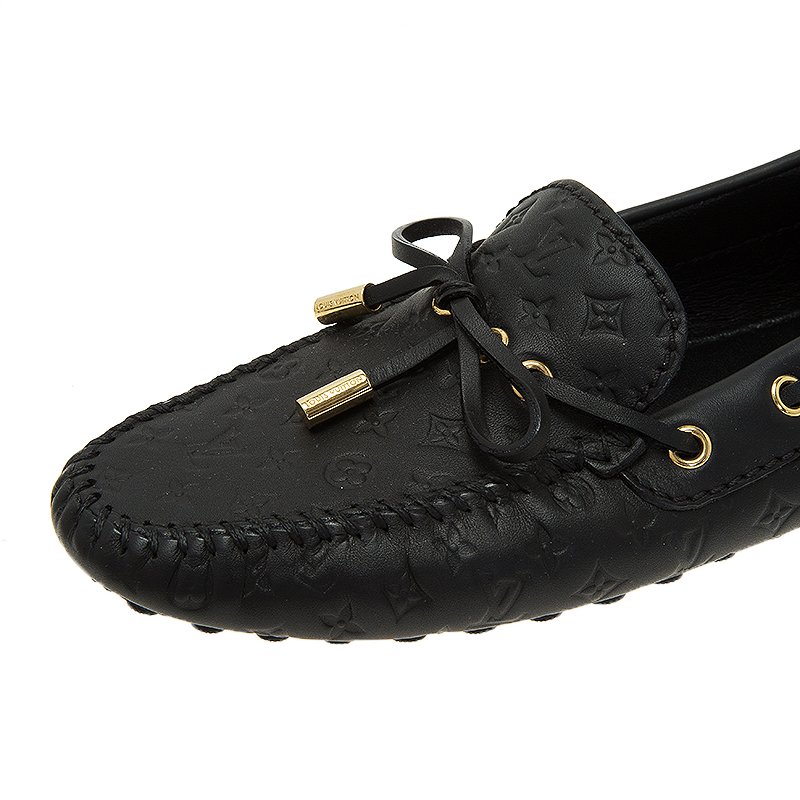 Louis Vuitton Black Monogram Embossed Leather Gloria Flat Loafers Size  9.5/40 - Yoogi's Closet