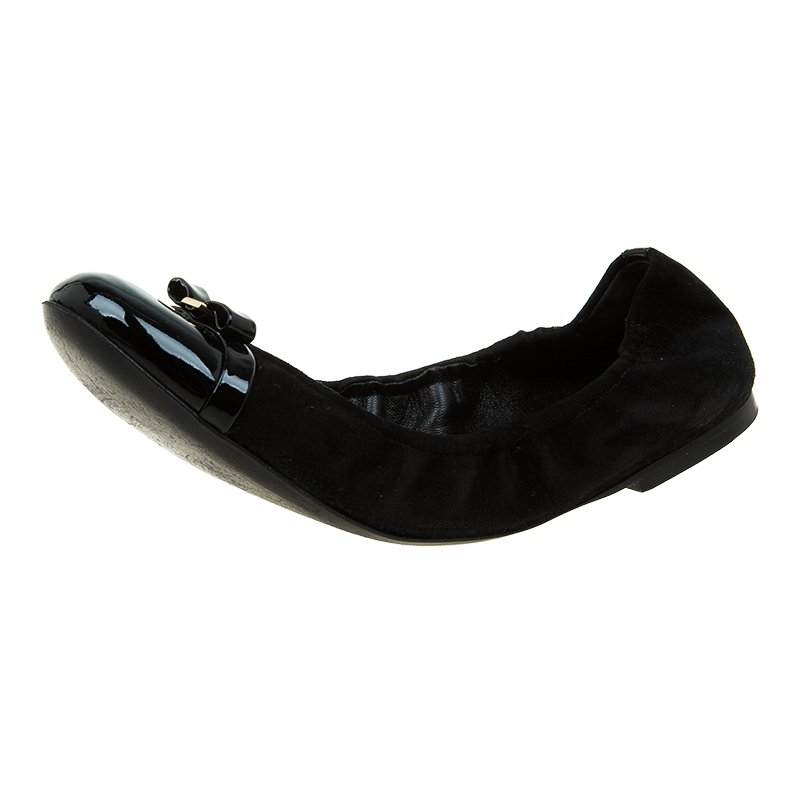 مملوكة مسبقًا Louis Vuitton Black Leather and Suede Elba Cap Toe Ballet Flats Size 38.5