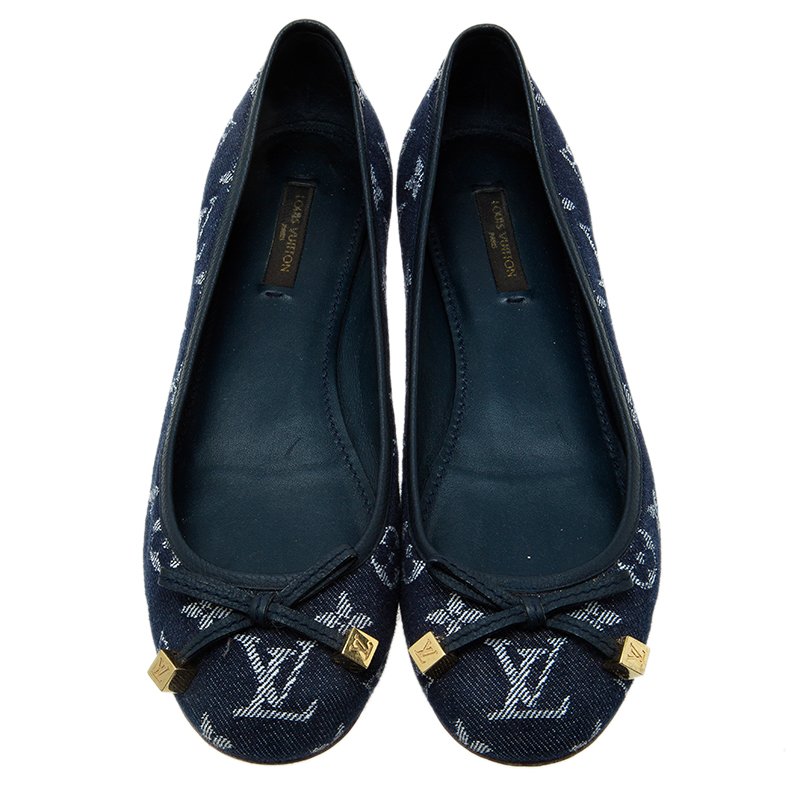 Authentic Louis Vuitton Blue Denim Monogram Bleached Ballet Flats