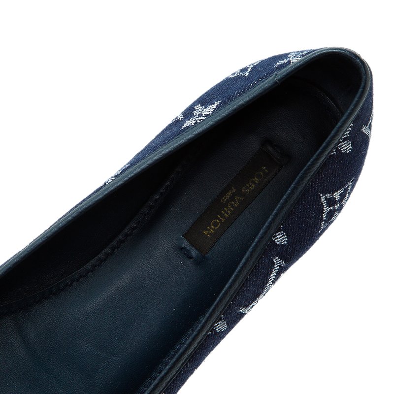 LOUIS VUITTON Denim Monogram Debbie Ballerina Flats 37.5 Blue 116108