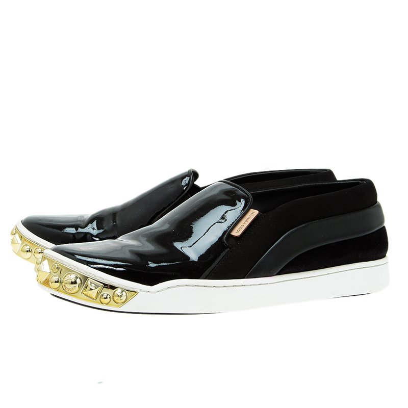 Louis Vuitton Black Patent Gold Studded Tempo Slip On Sneakers Size 36.5 Louis  Vuitton