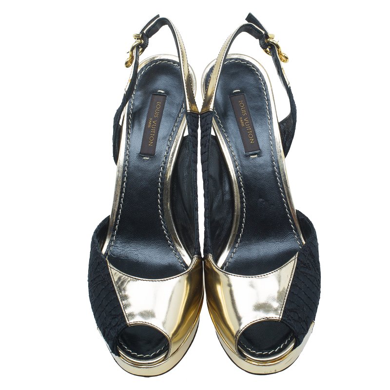Louis Vuitton Black Patent Leather Strappy Platform Sandals Size