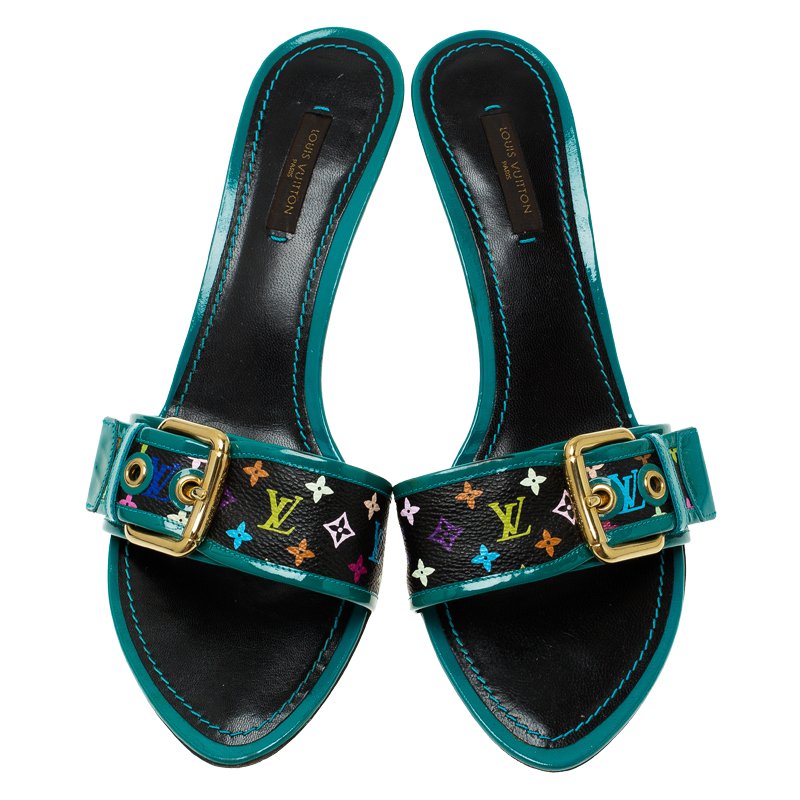 Louis Vuitton Teal Leather and Multicolor Monogram Buckle Kitten