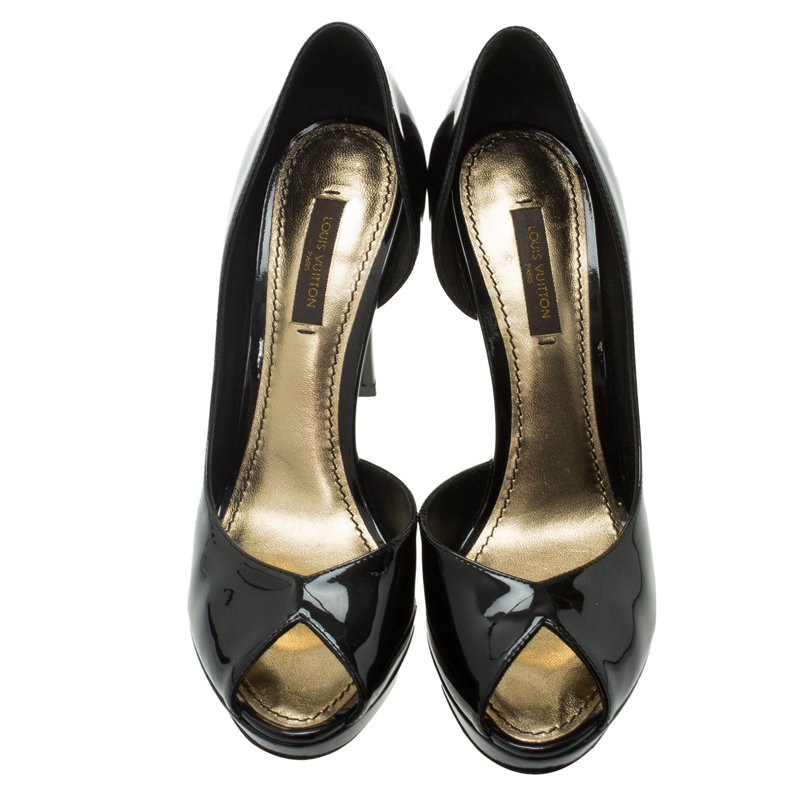 Louis Vuitton Black Patent Peep Toe D'Orsay Pumps Size 36.5 Louis ...