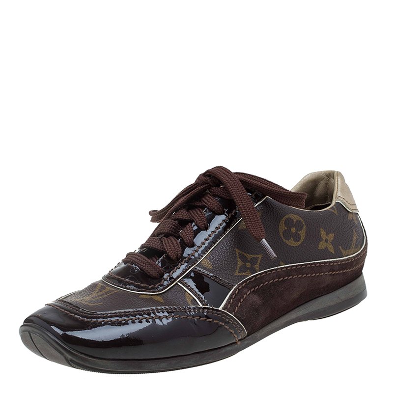 مملوكة مسبقًا Louis Vuitton Brown Monogram Canvas and Leather Square Toe Sneakers Size 36