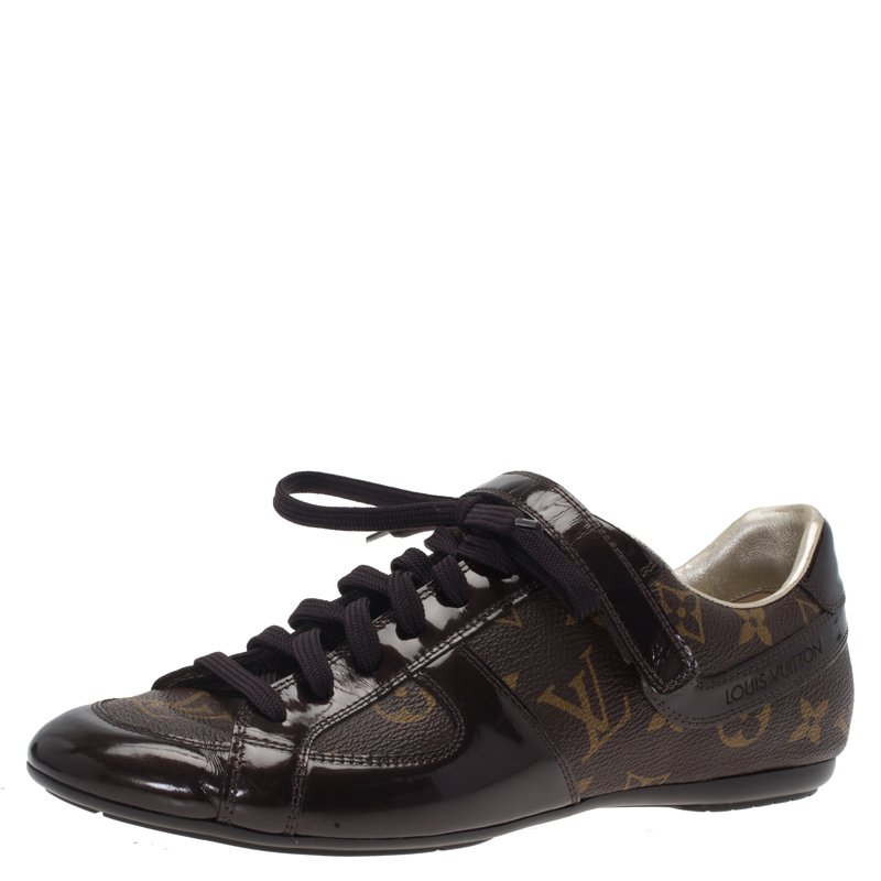 Louis Vuitton Brown Patent Monogram Canvas Sneakers Size 37.5