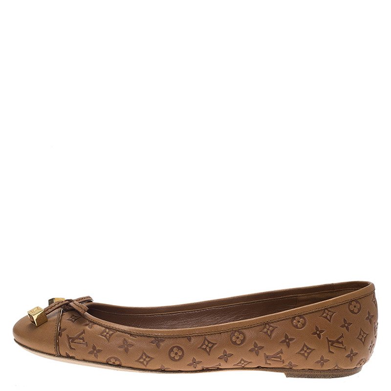 Louis Vuitton Brown Monogram Leather Cap Toe Debbie Bow Ballet Flats ...