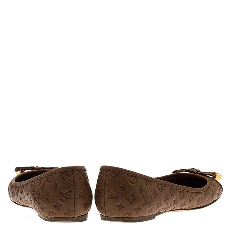 Louis Vuitton Brown Monogram Leather Cap Toe Debbie Bow Ballet Flats ...