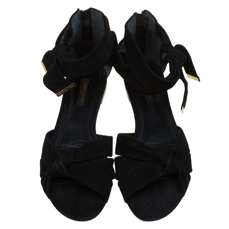 Louis Vuitton Black Suede Cocktail Flat Sandals Size 37 Louis Vuitton