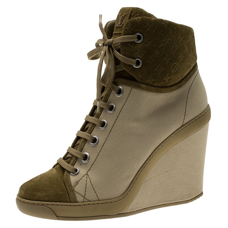 Louis Vuitton Beige Batignolles Wedge High Top Sneakers Size 40