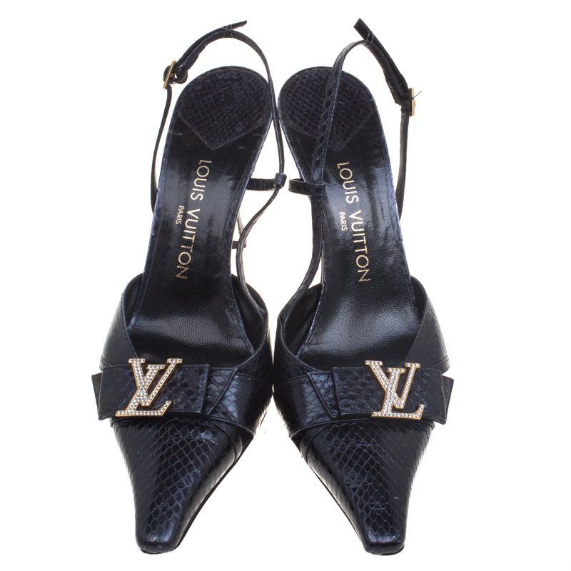 Louis Vuitton Black Snakeskin Pointed Toe Slingback Sandals Size 40.5 Louis  Vuitton
