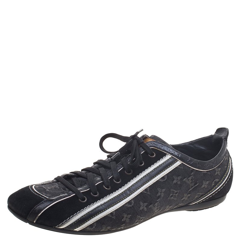 Louis Vuitton Black Monogram Denim And Croc Trim Sneakers Size 39.5