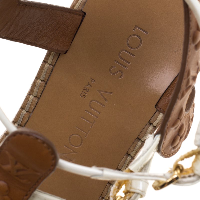 Louis Vuitton Red/Brown Embossed Leather Key West Ankle Strap