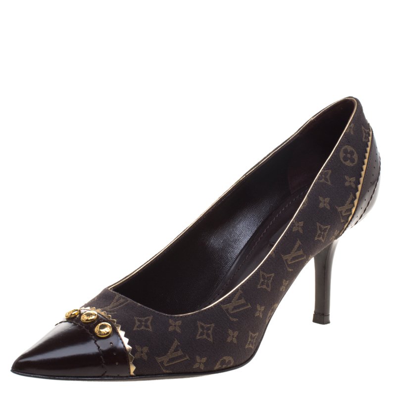 Pre Owned حذاء كعب عالي لوي فيتون ميني لين ريكوال مونوغرامي بني مقاس 37.5