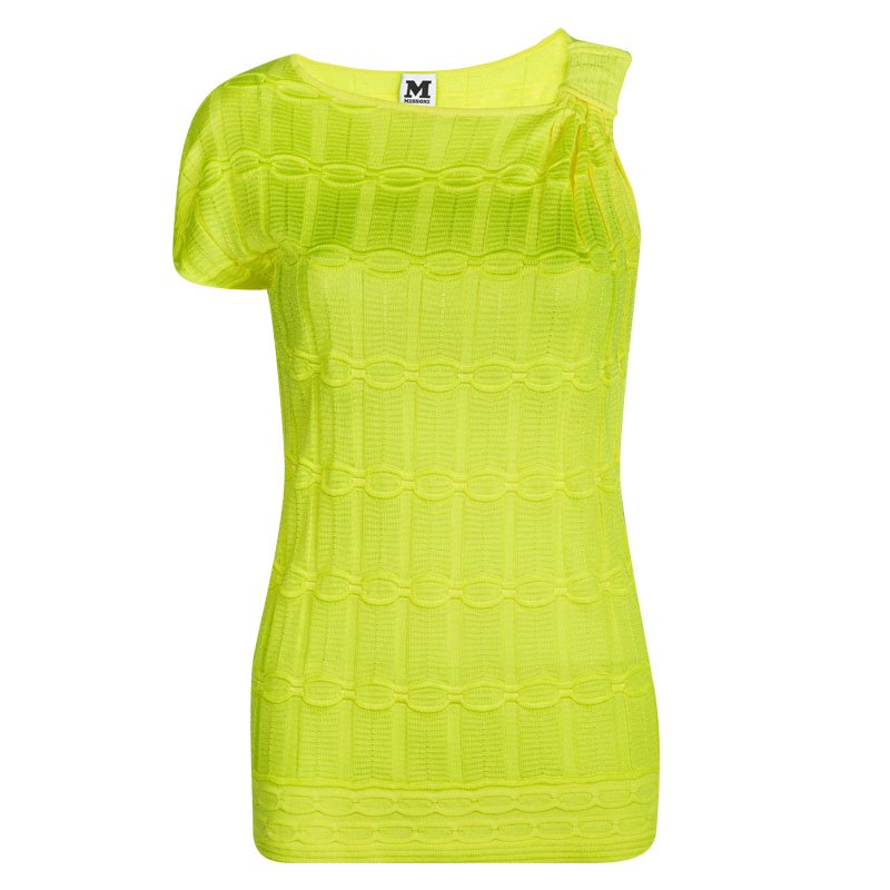 Pre Owned توب أم ميزوني تريكو أصفر نيون بكم واحد M