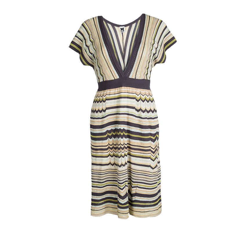 Pre Owned M Missoni Multicolor Patterned Knit Short Sleeve Dress M