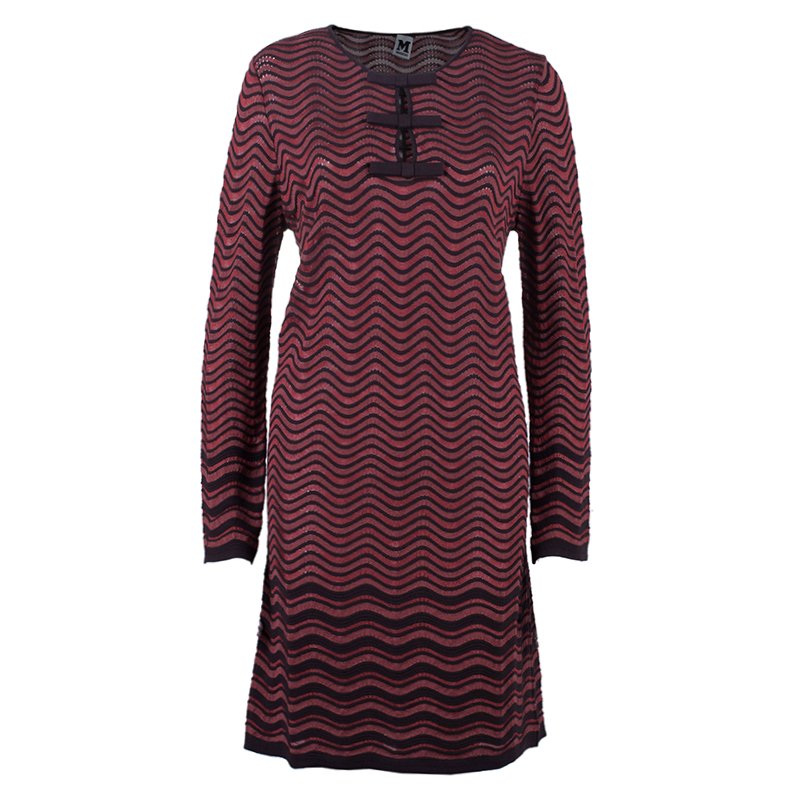 مملوكة مسبقًا فستان أم ميزني أحمر تريكو مموج L