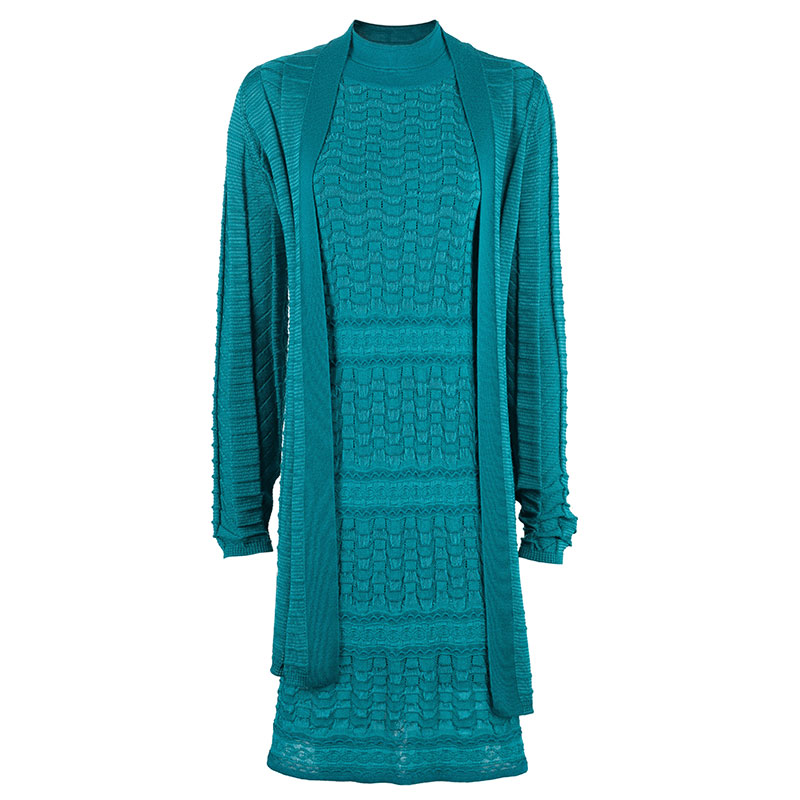 Pre Owned M Missoni Blue Knit Dress And Cardigan Set M