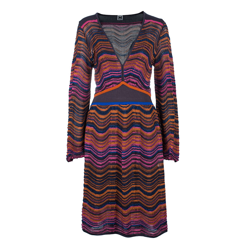 Pre Owned M Missoni Multicolor Wave Knit Short Dress L
