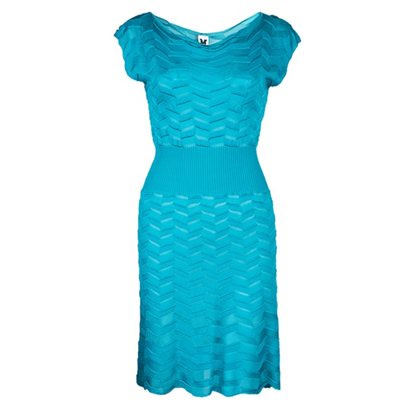 M Missoni Blue Zig-Zag Knit Dress S