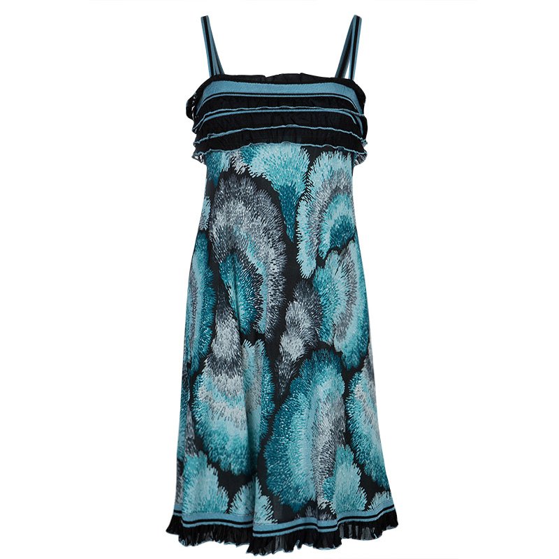 Pre Owned فستان أم ميزوني طباعة زرقاء بلا أكمام S