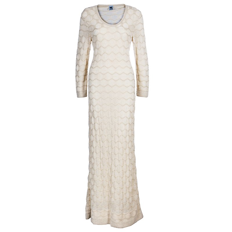 Pre Owned M Missoni Gold Metallic Knit Maxi Dress L