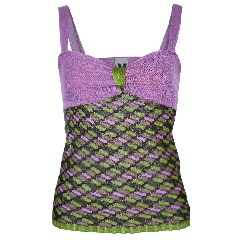 Pre Owned M Missoni Pink and Green Knit Top S