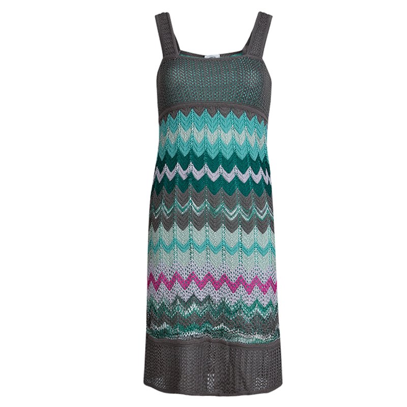 Pre Owned M Missoni Multicolor Zig Zag Pattern Sleeveless Knit Dress M