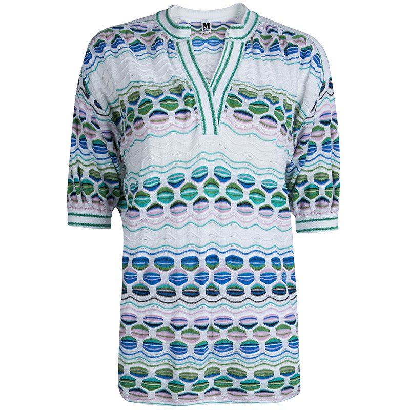 Pre Owned M Missoni Multicolor Knit Short Sleeve Top S