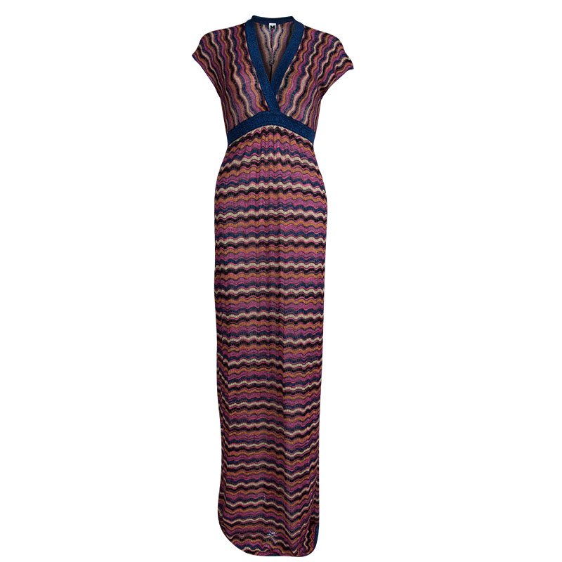 مملوكة مسبقًا M Missoni Multicolor Wave Pattern Lurex Knit Maxi Dress S