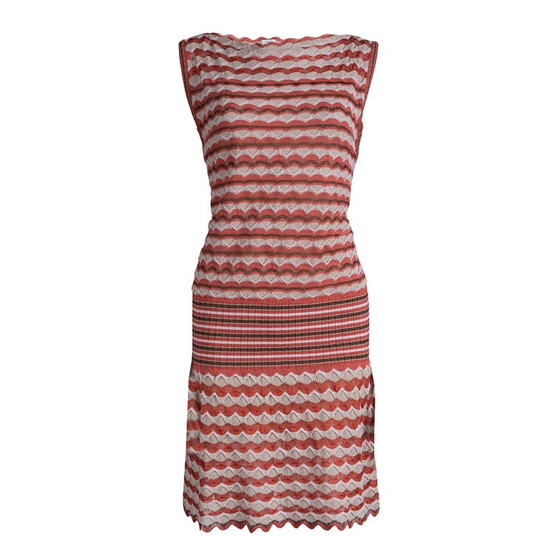 Pre Owned M Missoni Multicolor Fish Scale Patterned Knit Sleeveless Dress M