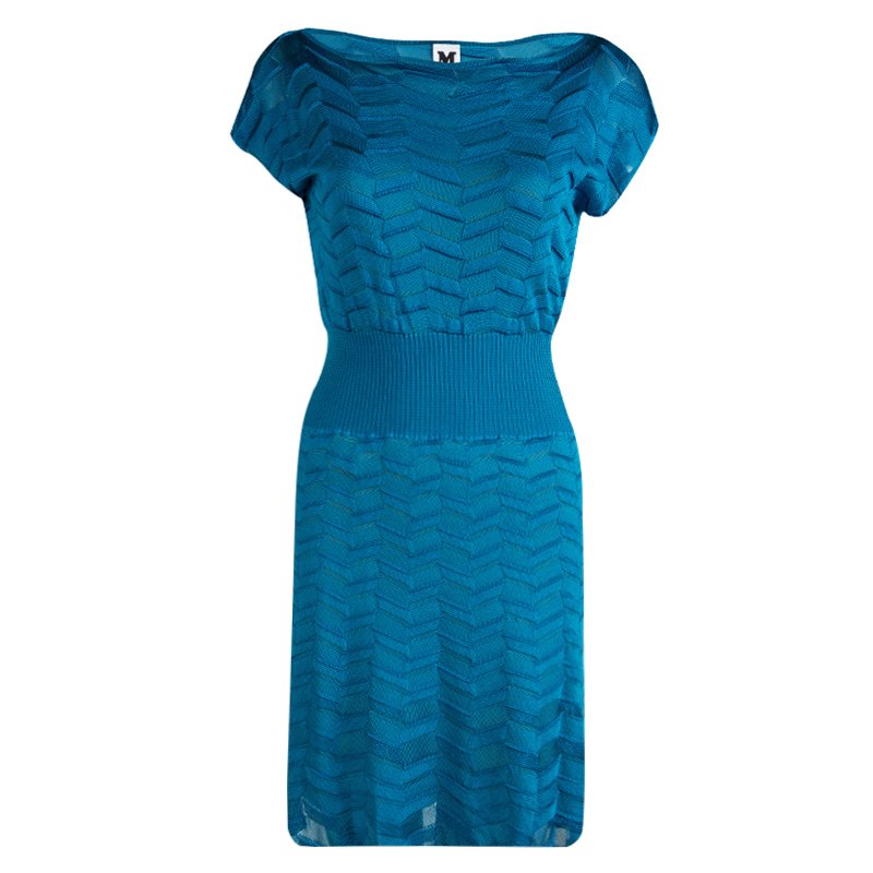 M Missoni Blue Zig-Zag Knit Dress S