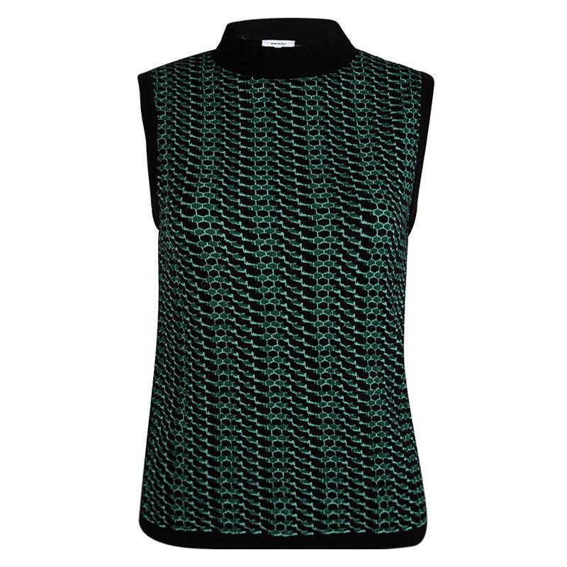 Pre Owned M Missoni Green Patterned Knit Sleeveless Top S