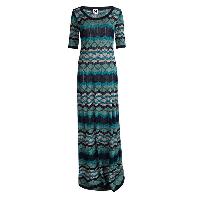 Pre Owned فستان ماكسي أم ميزوني تريكو متعدد الألوان بأكمام قصيرة M