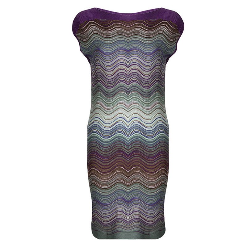 مملوكة مسبقًا فستان أم ميزوني تريكو نمط مموج متعدد الألوانبلا أكمام L