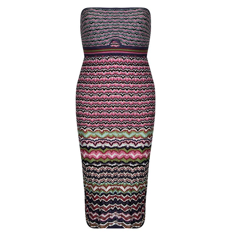 Pre Owned M Missoni Multicolor Patterned Knit Strapless Tube Dress M