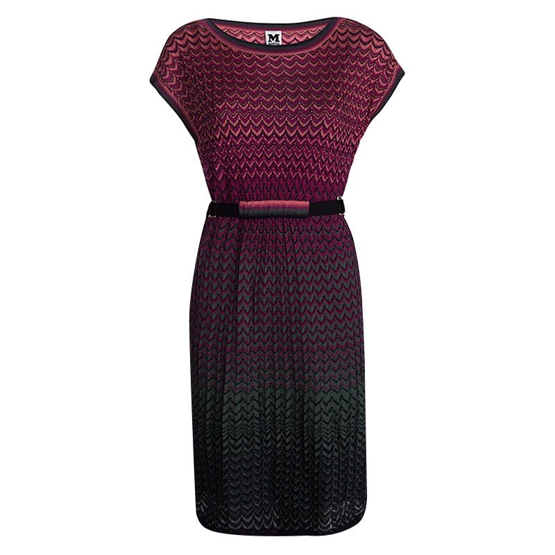 Pre Owned M Missoni Multicolor Knit Sleeveless Belted Dress M