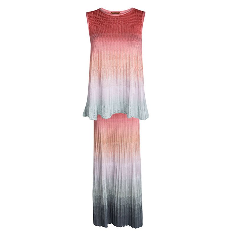 M Missoni Multicolor Ombre Knit Sleeveless Top and Maxi Skirt Set S