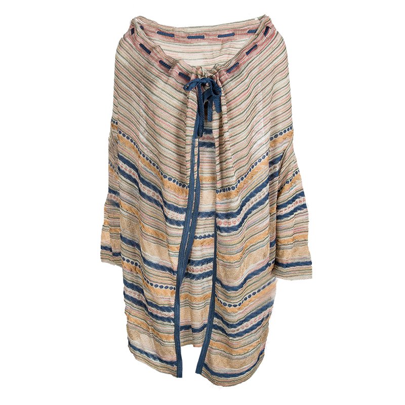 Pre Owned كارديغان أم ميزوني غير متماثلة منخفض من الأمام مفتوح تريكو متعدد الألوان S