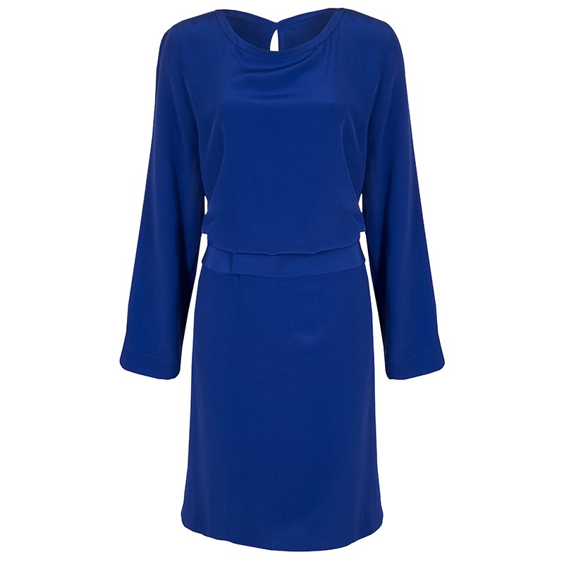 Pre Owned Maison Martin Margiela Blue Silk Belted Long Sleeve Dress M