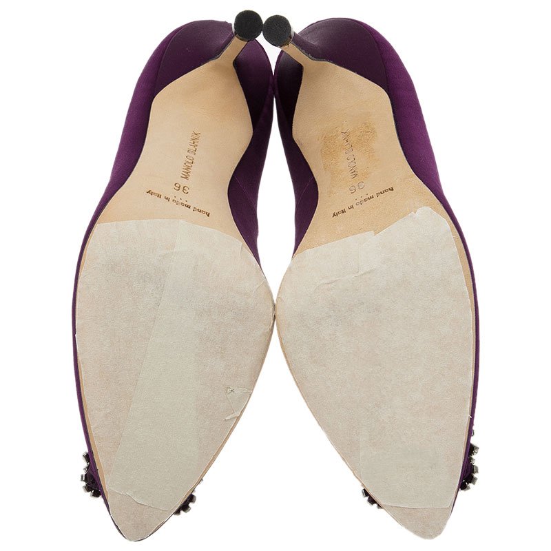 Manolo Blahnik Purple Satin Hangisi Embellished Pumps Size 36 