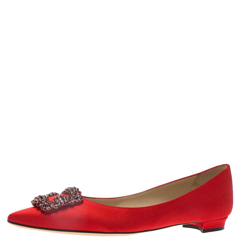 Manolo Blahnik Red Satin Hangisi Ballet Flats Size 40.5 Manolo Blahnik ...