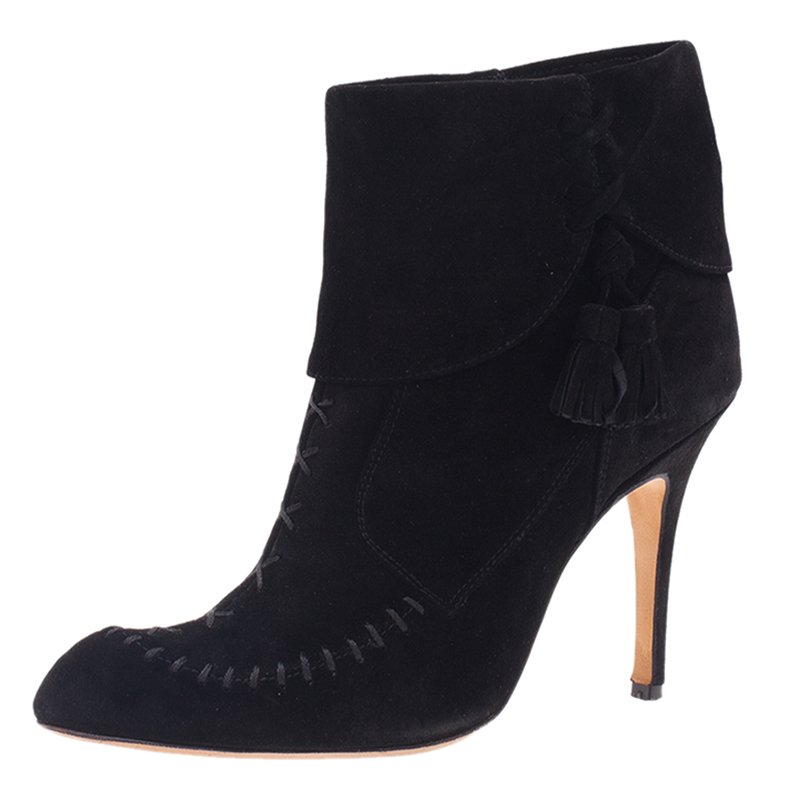 Pre Owned Manolo Blahnik Black Suede Indbo Ankle Boots Size 39.5
