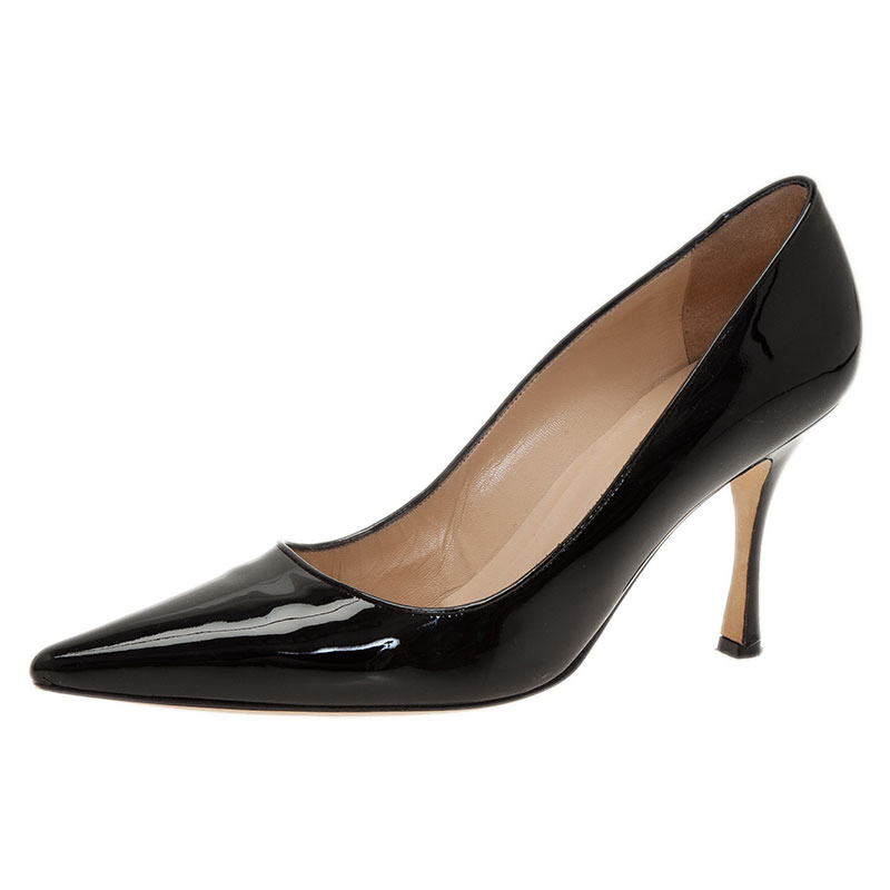 Pre Owned Manolo Blahnik Black Patent Nausikaba Pointed Pumps Size 40