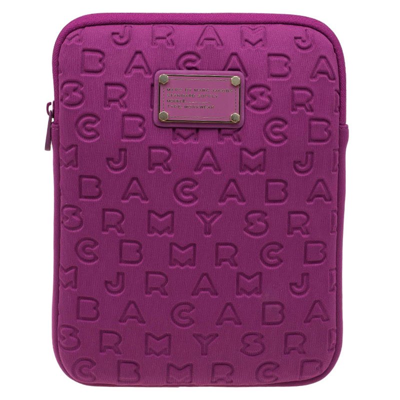 Pre Owned Marc by Marc Jacobs Pink Fabric Vertical Dreamy Logo Laptop Case