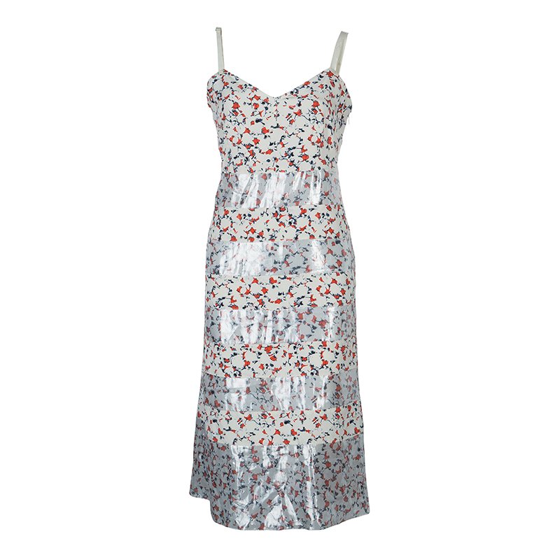 Marc by Marc Jacobs White Printed Lurex Insert Sleeveless Dress M