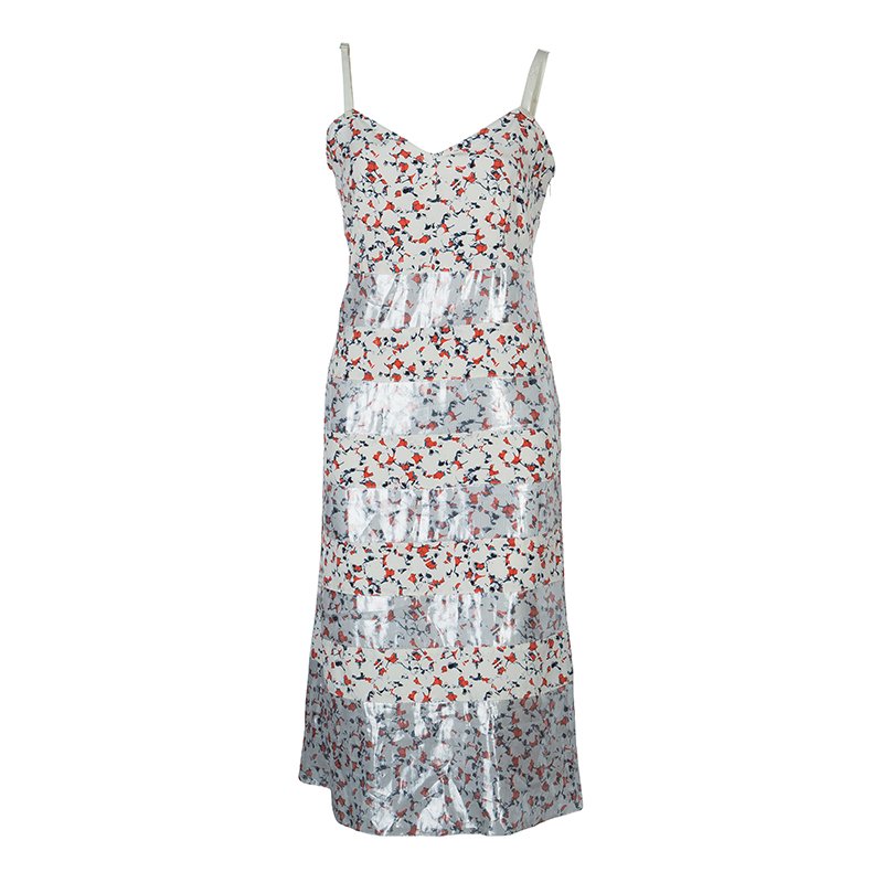 Pre Owned Marc by Marc Jacobs White Printed Lurex Insert Sleeveless Dress M