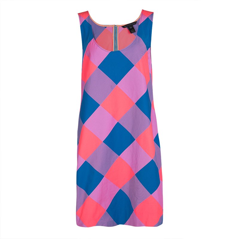 Pre Owned Marc By Marc Jacobs Multicolor Diamond Checked Sleeveless Shift Dress L