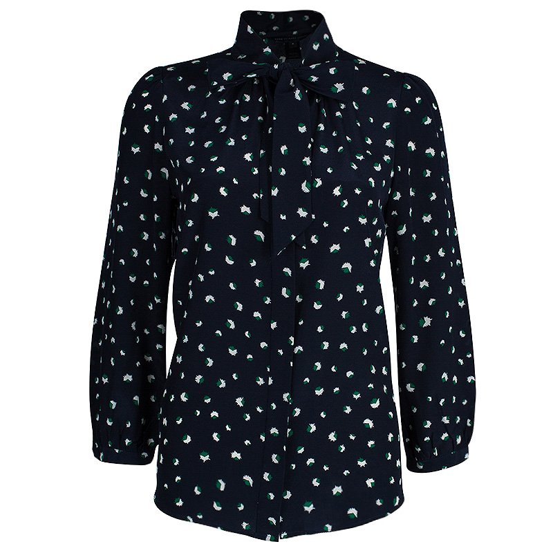 Pre Owned Marc by Marc Jacobs Navy Blue Printed Blouse S