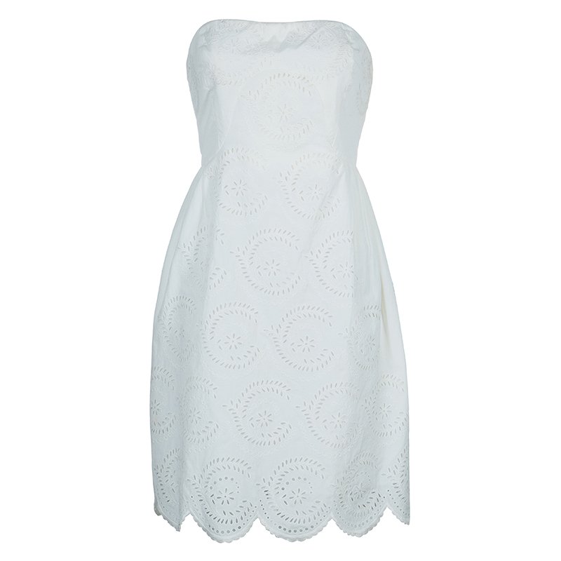 Pre Owned Marc by Marc Jacobs White Strapless Eyelet Dress L